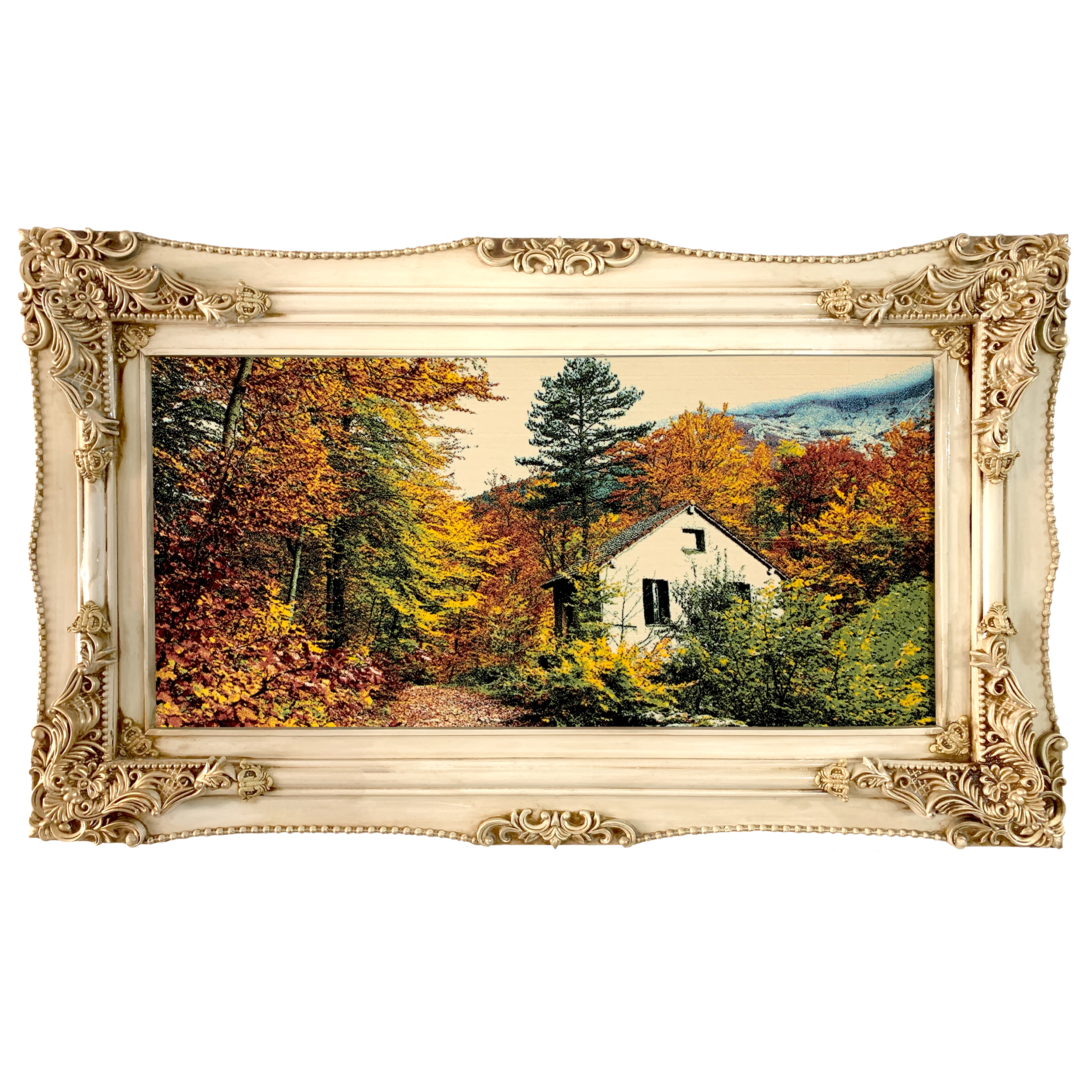 تابلو فرش ماشینی 700 شانه با قاب رنگ استخونی