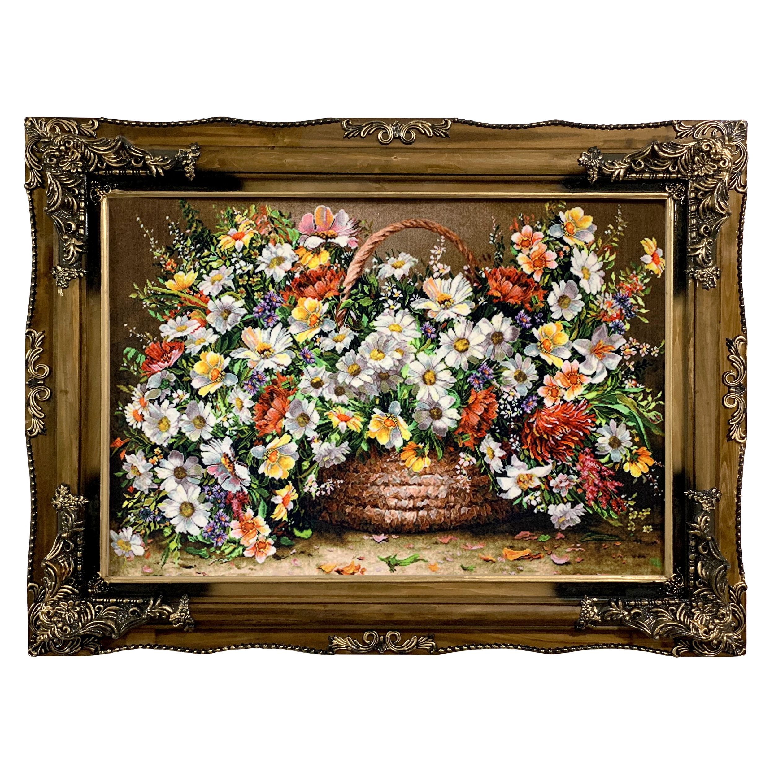 تابلو فرش ماشینی 1200 شانه طرح سبد گل