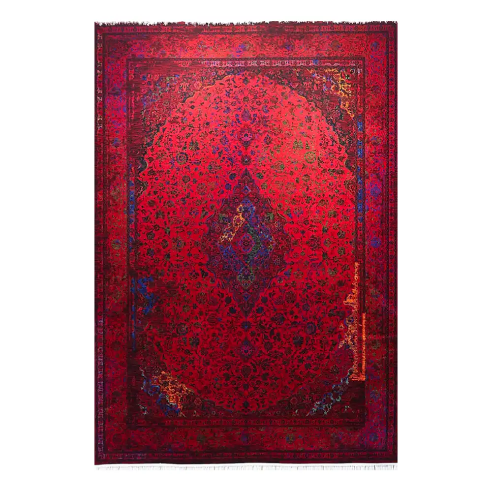 فرش ماشینی 700 شانه نگین فیروزه مدل کاشان لاکی ارغوانی