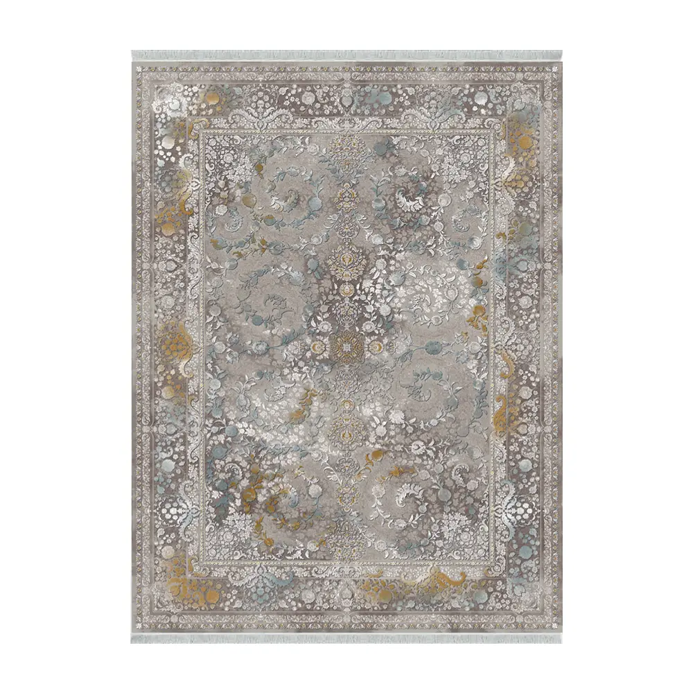 فرش ماشینی 1200 شانه نگین فیروزه وینتیج مدل گیل آوا نقره آبی