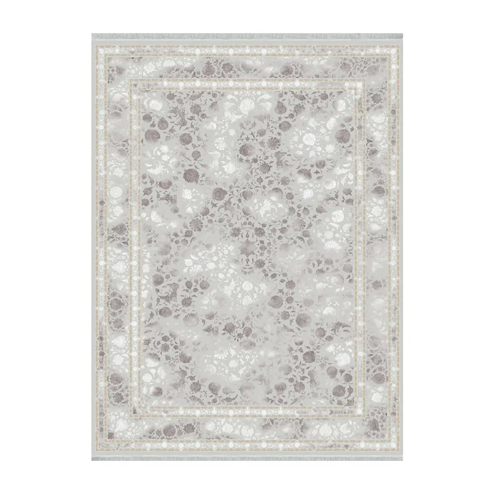 فرش ماشینی 1200 شانه نگین فیروزه وینتیج مدل آیدا نقره ای