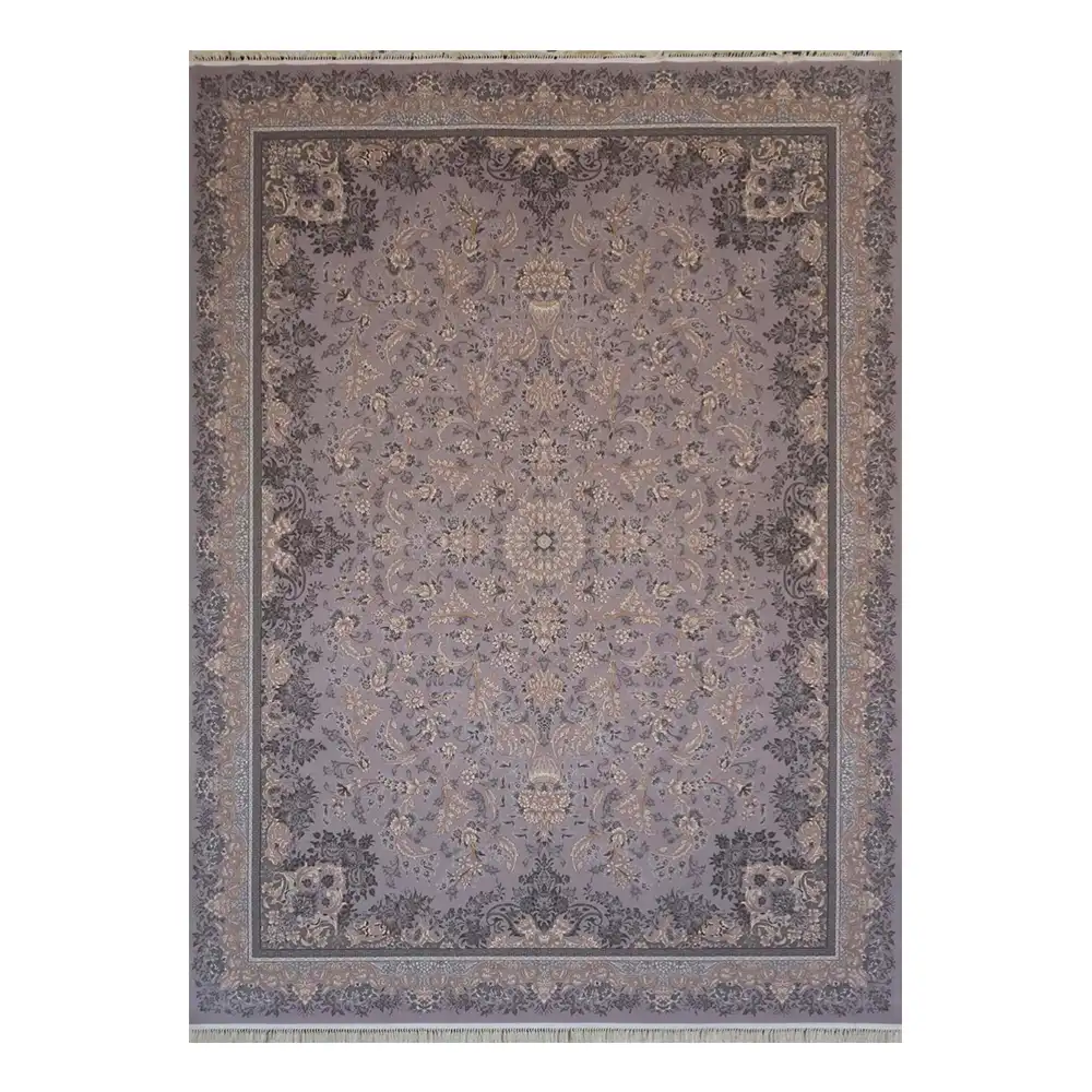 فرش ماشینی 700 شانه نگین فیروزه مدل گلبرگ نقره ای