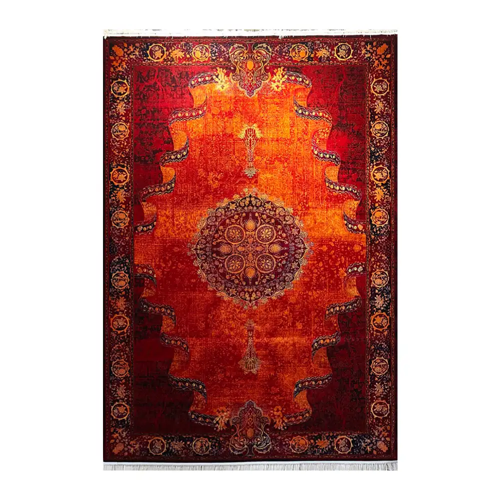 فرش ماشینی 700 شانه نگین فیروزه مدل حریر بوستان لاکی ارغوانی