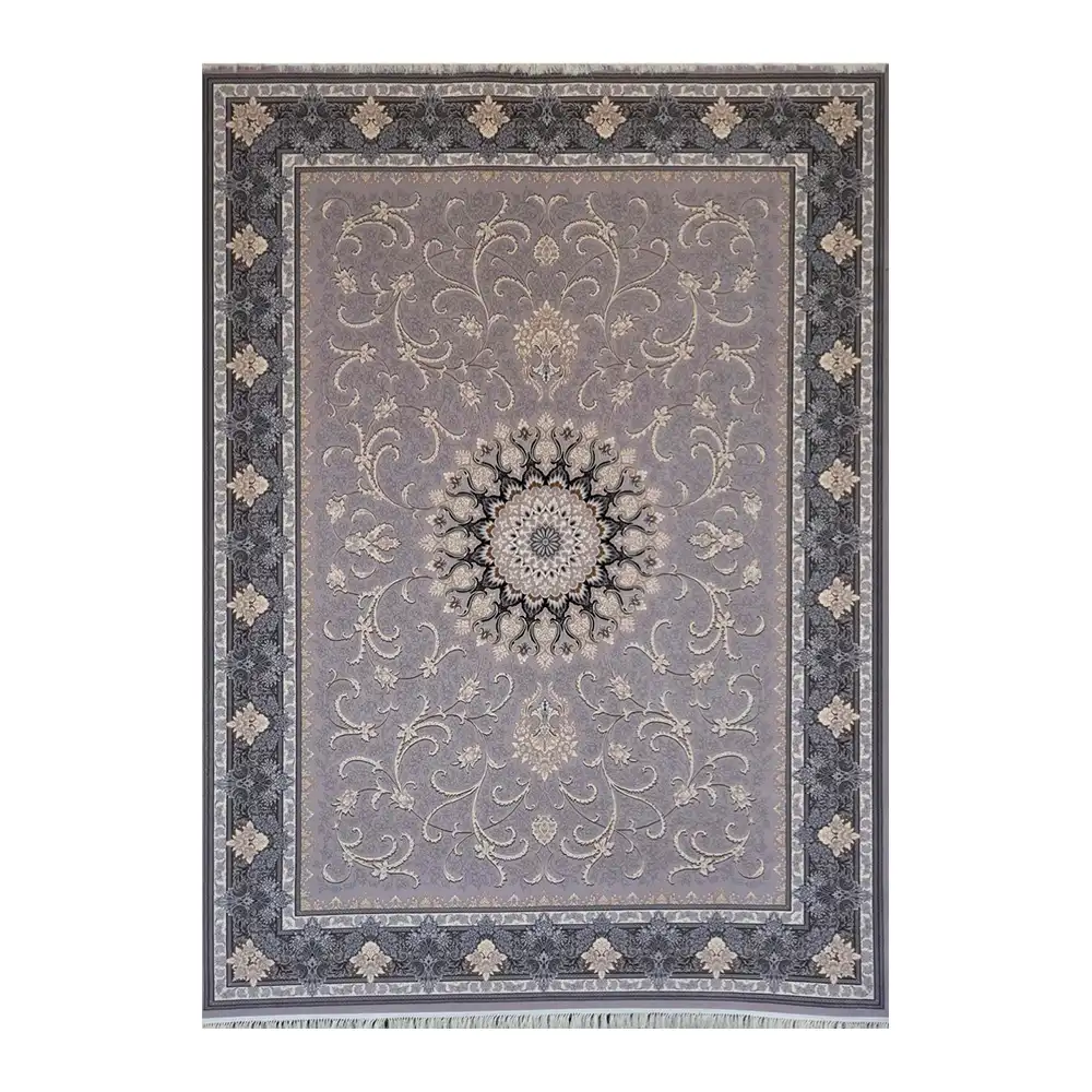 فرش ماشینی 700 شانه نگین فیروزه مدل تلناز نقره ای