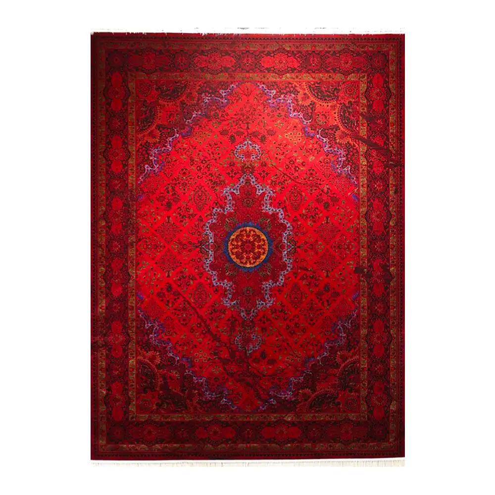 فرش ماشینی 700 شانه نگین فیروزه مدل نرگس لاکی ارغوانی