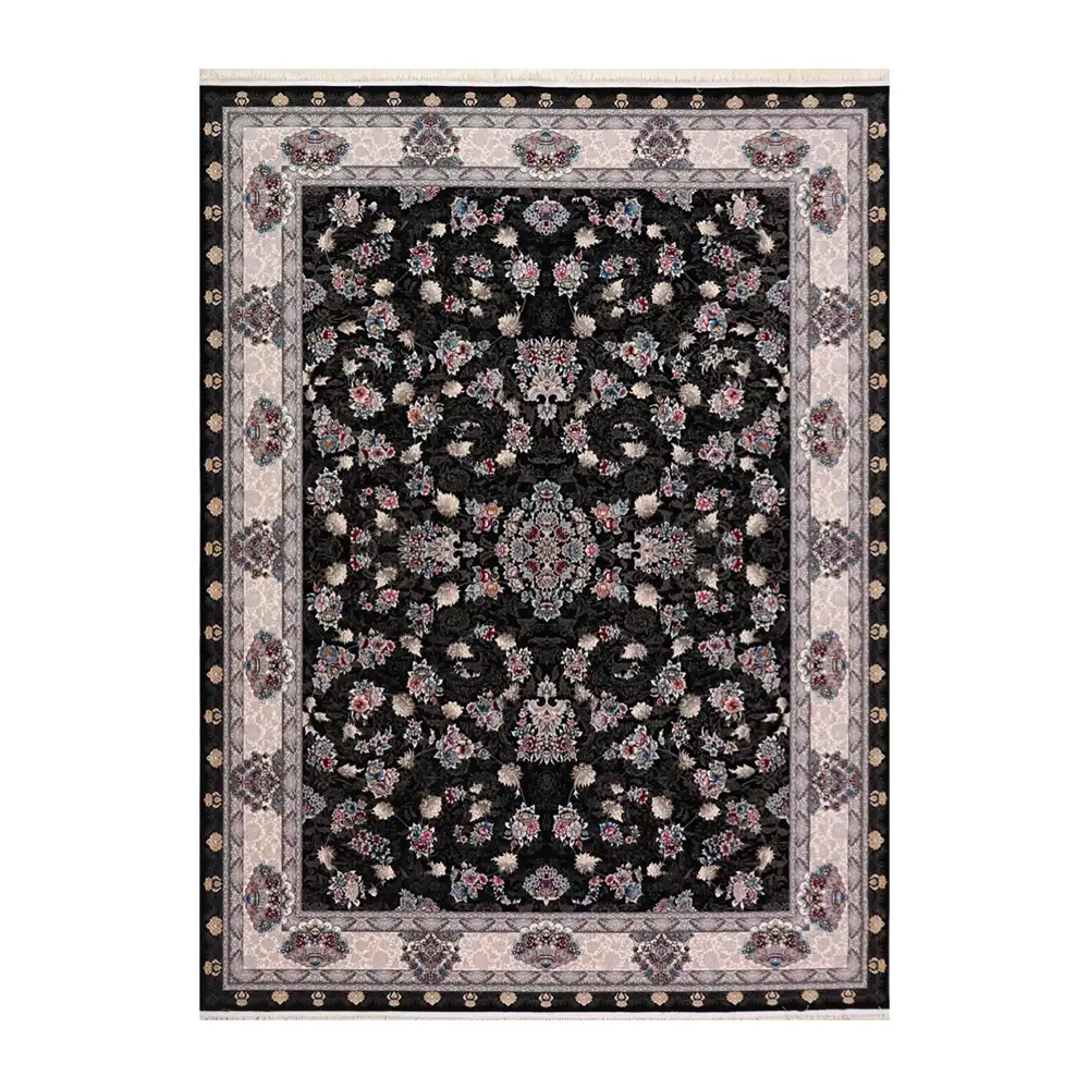 فرش ماشینی 700 شانه نگین فیروزه مدل آتوسا سرمه ای