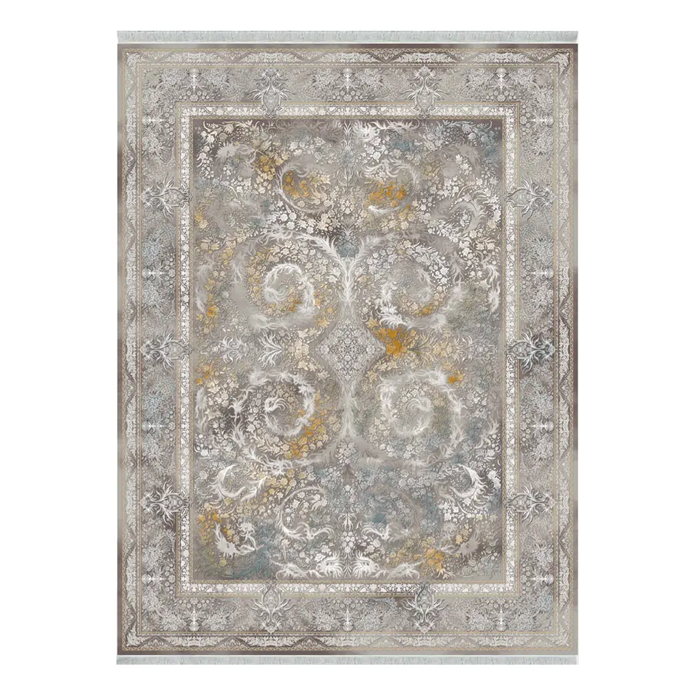 فرش ماشینی 1200 شانه نگین فیروزه وینتیج مدل ستاره نقره آبی