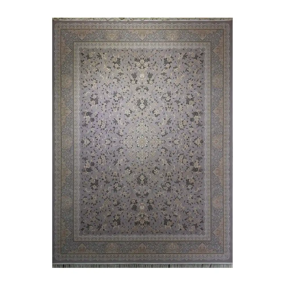 فرش ماشینی 700 شانه نگین فیروزه مدل ماهان نقره ای