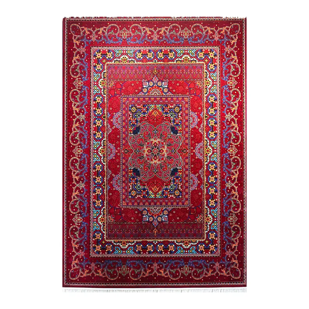 فرش ماشینی 700 شانه نگین فیروزه مدل آینه لاکی ارغوانی