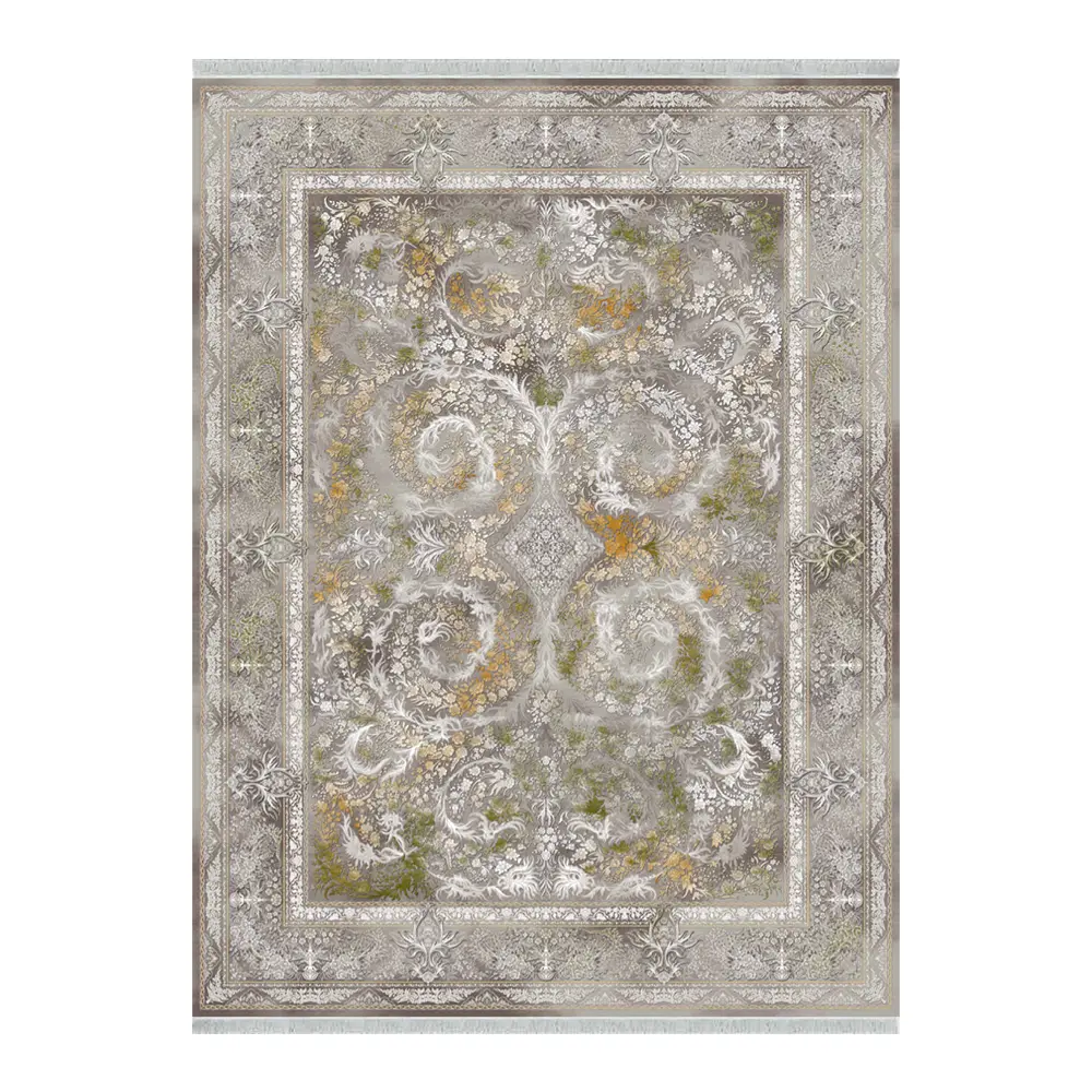 فرش ماشینی 1200 شانه نگین فیروزه وینتیج مدل ستاره نقره سبز