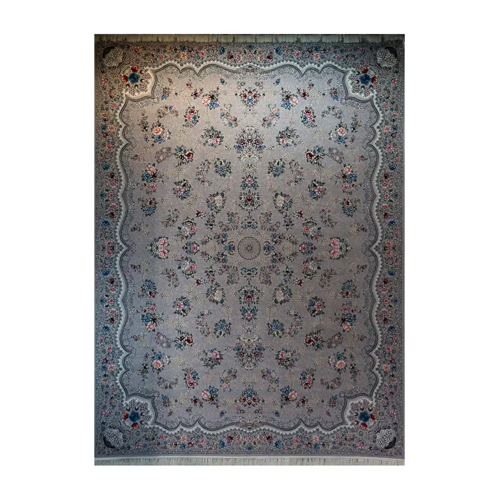 فرش ماشینی 700 شانه نگین فیروزه مدل افشان رها نقره ای