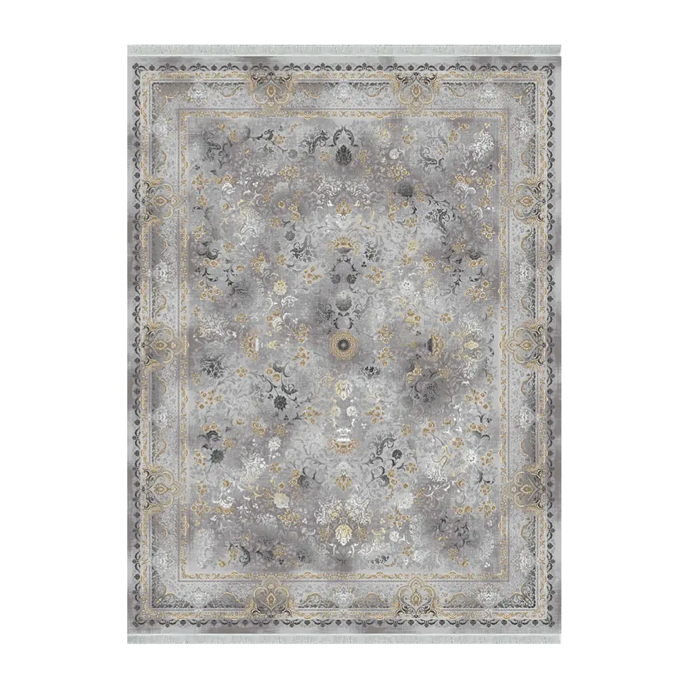 فرش ماشینی 1200 شانه نگین فیروزه وینتیج مدل دلربا نقره ای