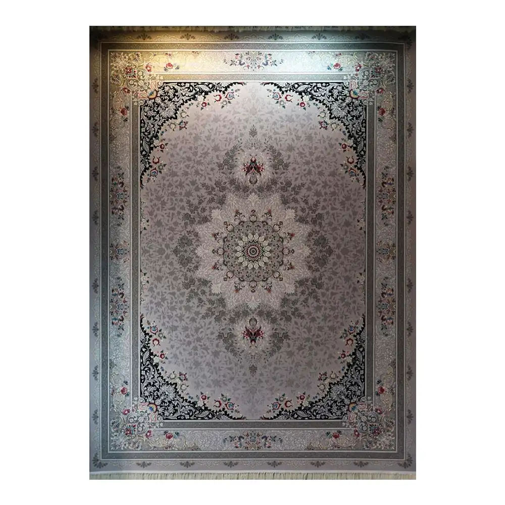 فرش ماشینی 700 شانه نگین فیروزه مدل کایرا نقره ای