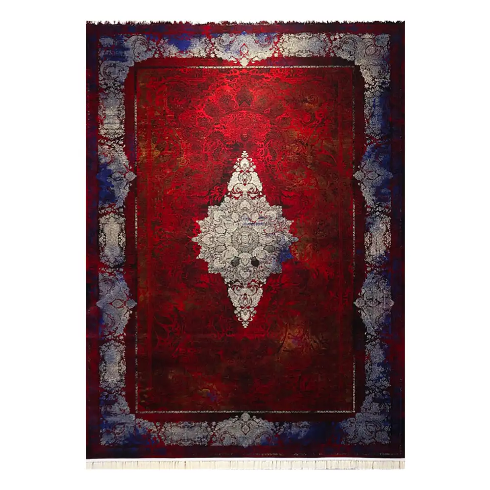 فرش ماشینی 700 شانه نگین فیروزه مدل ترمه لاکی ارغوانی