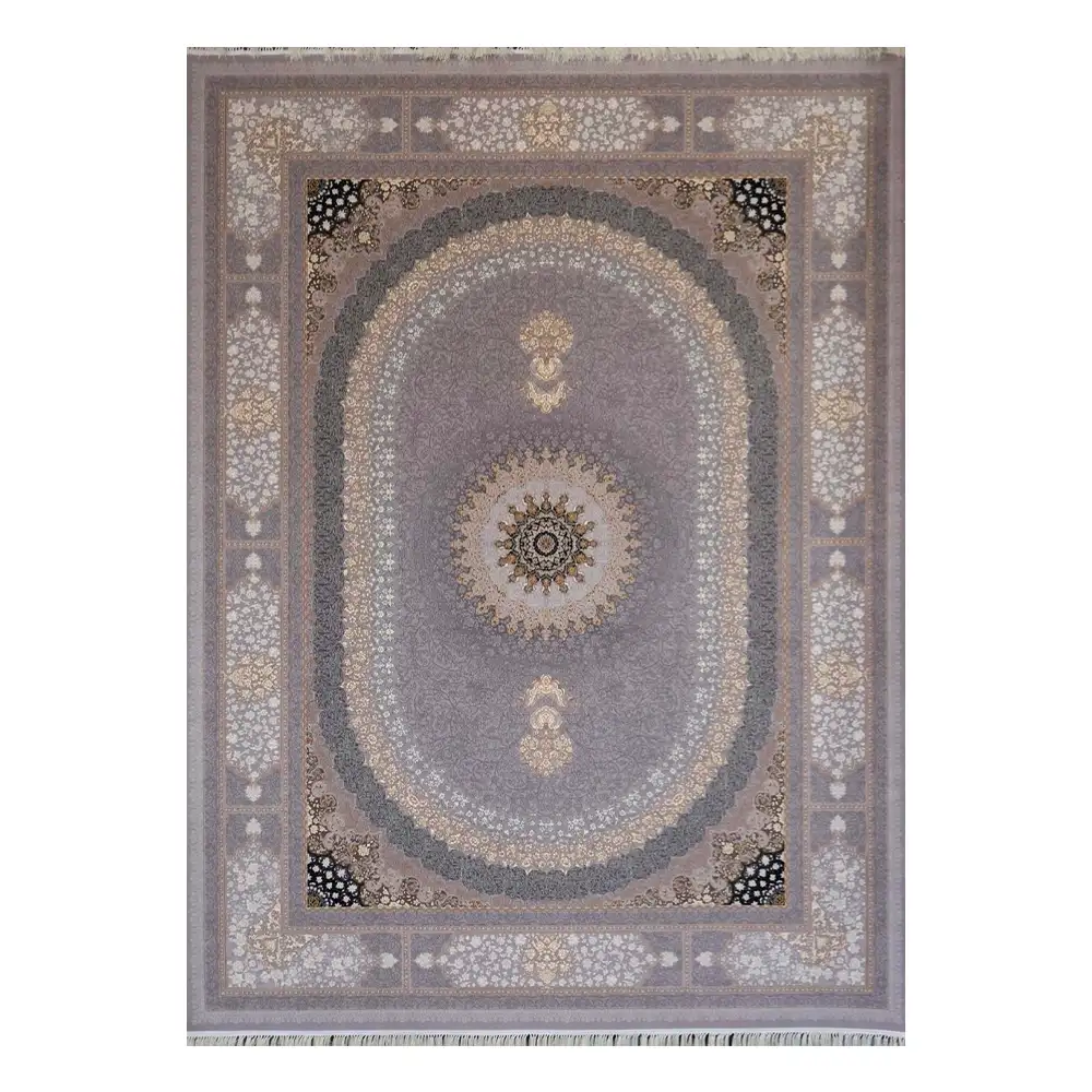 فرش ماشینی 700 شانه نگین فیروزه مدل صدرا نقره ای