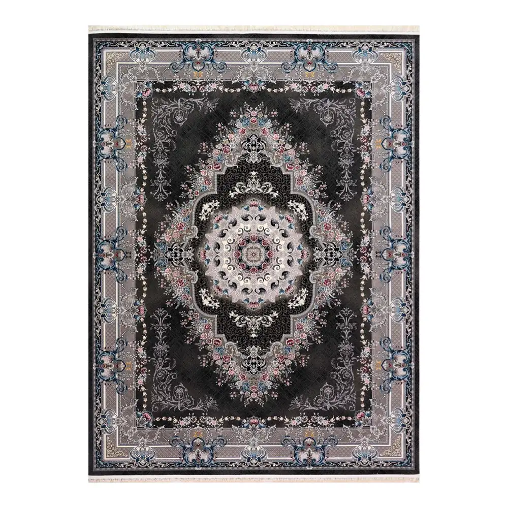 فرش ماشینی 700 شانه نگین فیروزه مدل بنفشه سرمه ای