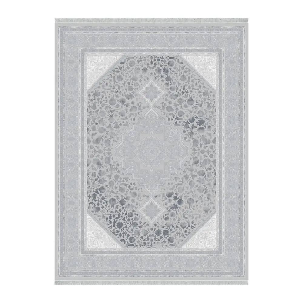 فرش ماشینی 1200 شانه نگین فیروزه وینتیج مدل مانی نقره ای