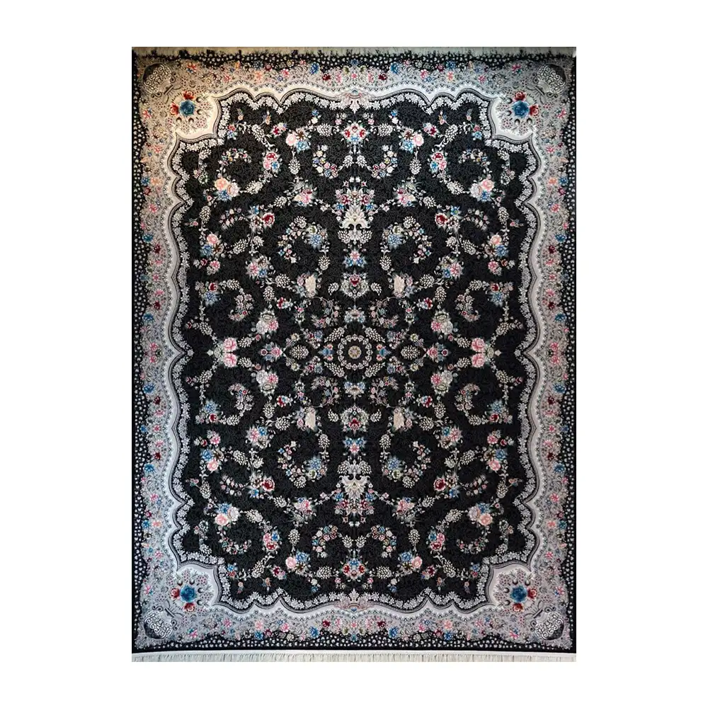 فرش ماشینی 700 شانه نگین فیروزه مدل افشان رها سرمه ای