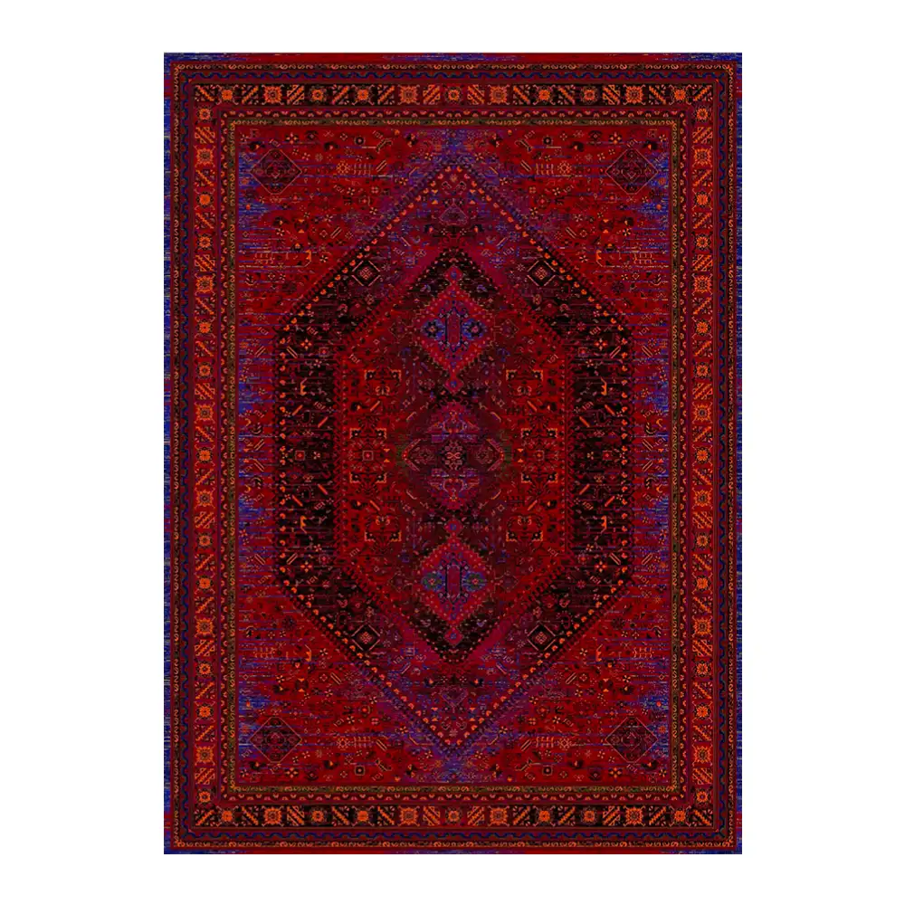 فرش ماشینی 700 شانه نگین فیروزه مدل بختیاری لاکی ارغوانی