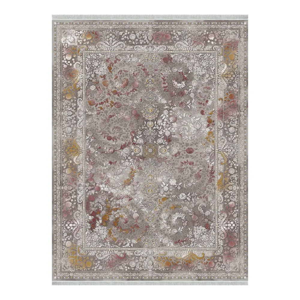 فرش ماشینی 1200 شانه نگین فیروزه وینتیج مدل گیل آوا نقره لاکی