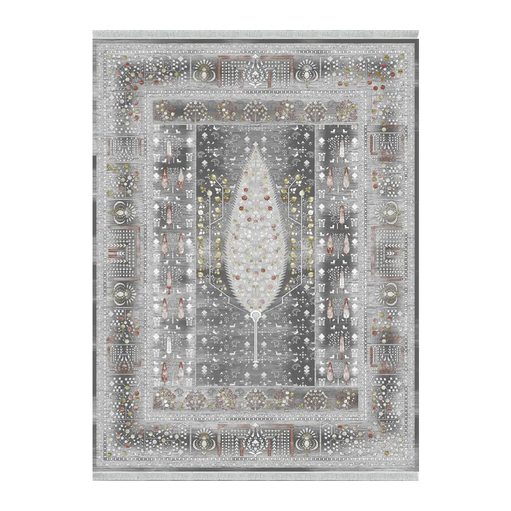 فرش ماشینی 1200 شانه نگین فیروزه وینتیج مدل کاج دودی