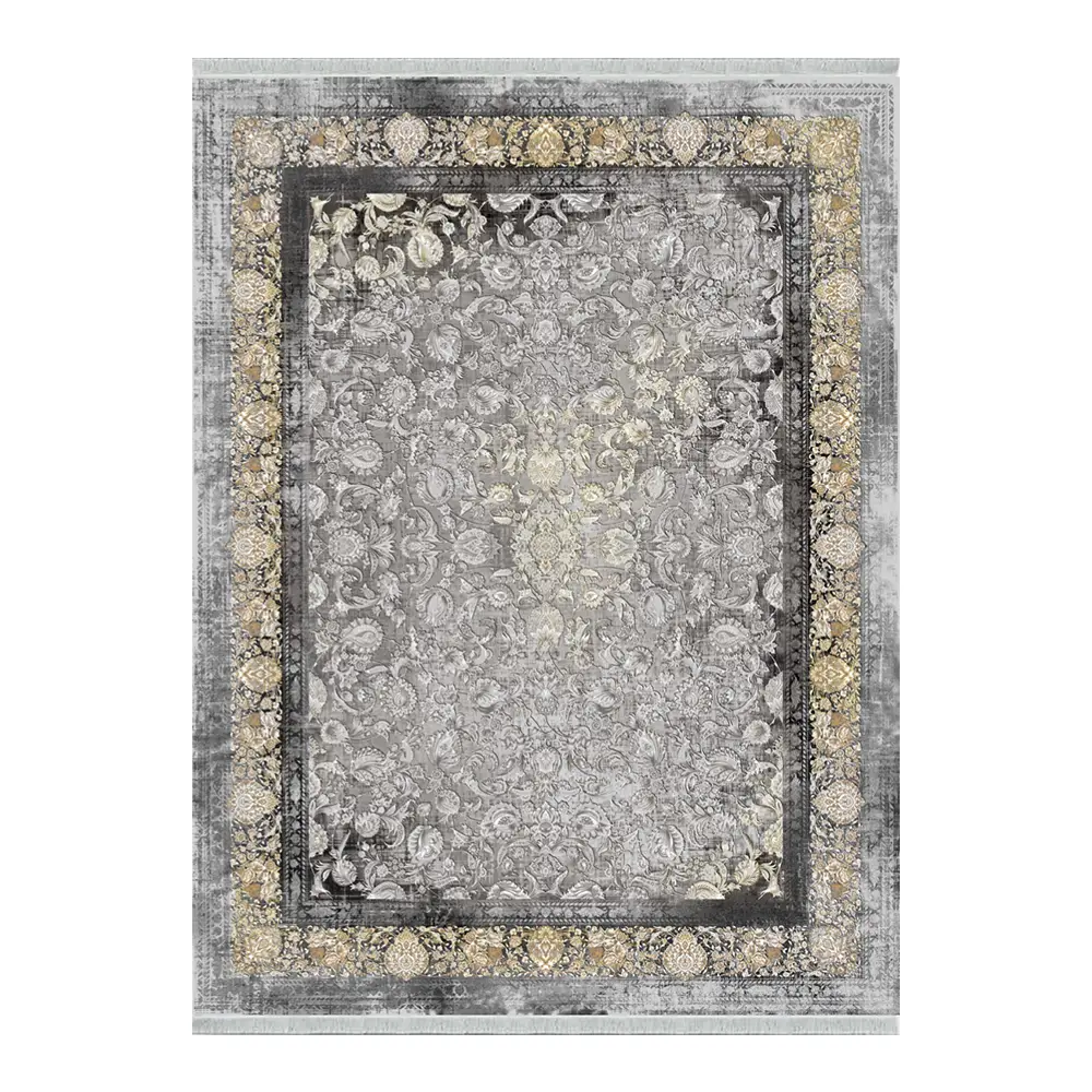 فرش ماشینی 1200 شانه نگین فیروزه وینتیج مدل بنفشه نقره ای