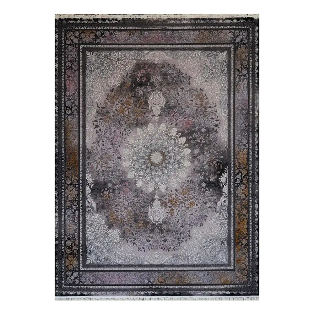 فرش ماشینی 700 شانه نگین فیروزه مدل والیا نقره ای