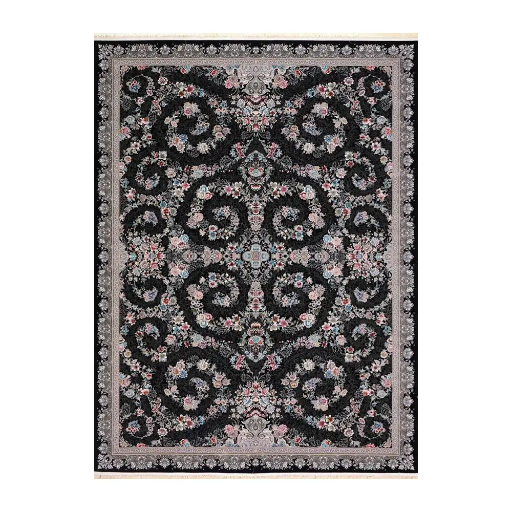 فرش ماشینی 700 شانه نگین فیروزه مدل ترنم سرمه ای