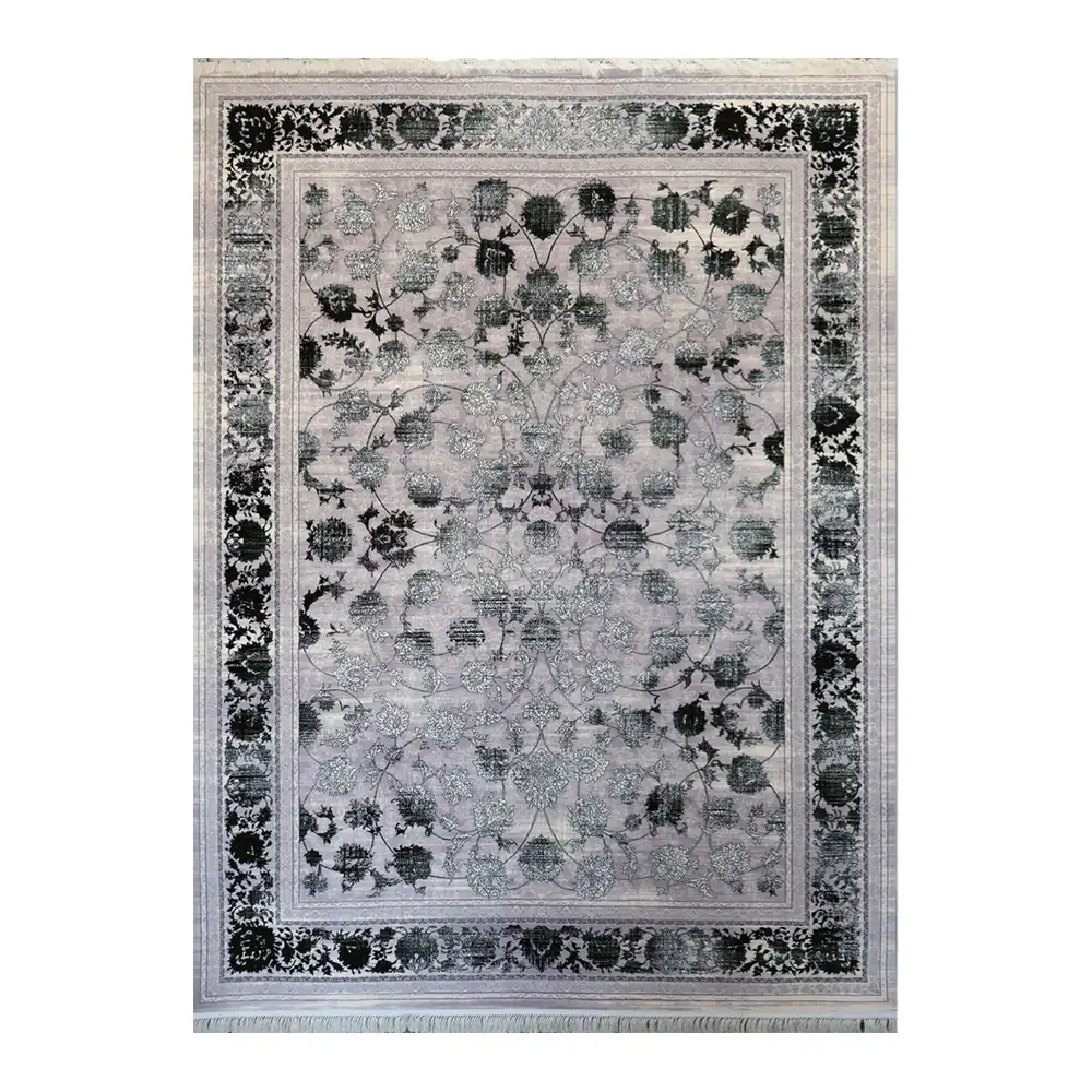 فرش ماشینی 700 شانه نگین فیروزه مدل تندیس نقره ای